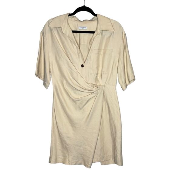 Sandro Elba Draped Twill Linen Mini Dress - Picture 3 of 9